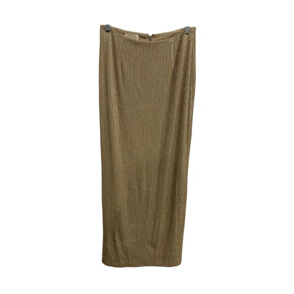 Cache Pencil Maxi Skirt Metallic Ribbed Size 6 Flat Front Elegant Evening Wear - Picture 1 of 9